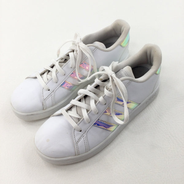 Adidas Shiny White Lace Up Trainers Girls Shoe Size 3