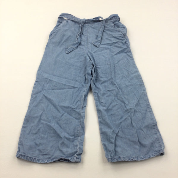 Light Blue Denim Effect Lightweight Cotton Trousers - Girls 8-9 Years