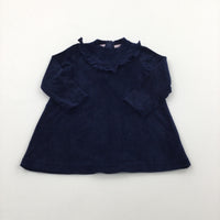 Velour Navy Dress with Frilly Detail - Girls 9-12 Months