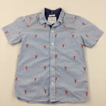 Lobsters Blue & White Striped Short Sleeve Shirt - Boys 8 Years