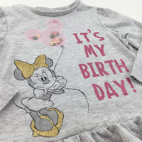 'It's My Birthday' Minnie Mouse Glittery Grey Long Sleeve Top - Girls 2-3 Years