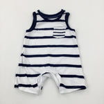Striped Blue & White Sleeveless Romper - Boys Newborn