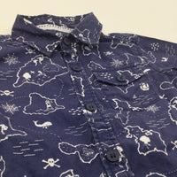 Pirate Treasure Map Navy Cotton Shirt - Boys 12-18 Months