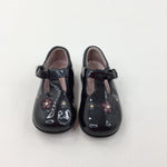 Flowers & Cats Patent Leather Black Buckle Up Shoes - Girls - Shoe Size 6-7