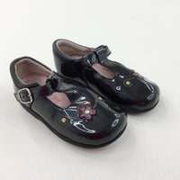 Flowers & Cats Patent Leather Black Buckle Up Shoes - Girls - Shoe Size 6-7