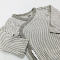 Beige Striped Long Sleeve Bodysuit - Boys Newborn