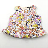 Flowers Lined Cotton Blouse - Girls 6-7 Years