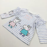 'Best Friends' Peppa Pig & Suzy Sheep Blue & White Striped Long Sleeve Top - Girls 12-18 Months