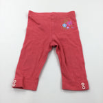 Flowers Coral Pink Leggings with Button Hems - Girls 3-6 Months