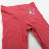 Flowers Coral Pink Leggings with Button Hems - Girls 3-6 Months