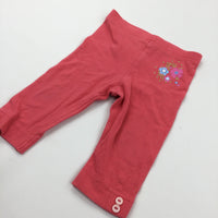 Flowers Coral Pink Leggings with Button Hems - Girls 3-6 Months