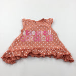 'Absolutely Gorgeous' Diamontes Spotty Peach Pink Tunic Top with Frilly Hem - Girls 3-6 Months