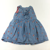 Watermelons Embroidered Blue Denim Effect Lined Dress - Girls 6-9 Months