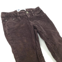 Brown Corduroy Skinny Stretch Corduroy Trousers with Adjustable Waistband - Girls 5 Years