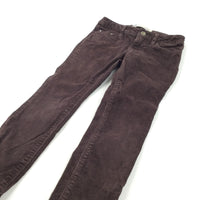 Brown Corduroy Skinny Stretch Corduroy Trousers with Adjustable Waistband - Girls 5 Years