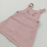Cat Face Embroidered Pink Cotton Twill Dungaree Dress - Girls 9-12 Months