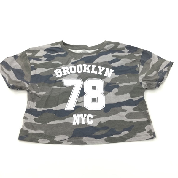 'Brooklyn 78' Camouflage Khaki Belly T-Shirt - Girls 9-10 Years