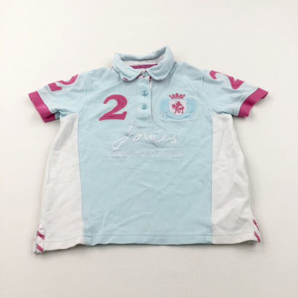 'Joules Camel Polo Dubai' Pale Blue, White & Pink Polo Shirt - Girls 5 Years
