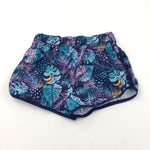 Leaves Blue, Pink & Navy Lightweight Polyester Shorts - Girls 9-10 Years