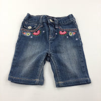 Flowers Embroidered Mid Blue Denim Jeans - Girls 6-12 Months