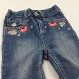 Flowers Embroidered Mid Blue Denim Jeans - Girls 6-12 Months