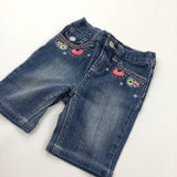 Flowers Embroidered Mid Blue Denim Jeans - Girls 6-12 Months