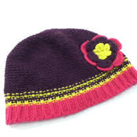 Flowers Purple, Yellow & Pink Knitted Hat - Girls 6-12 Months
