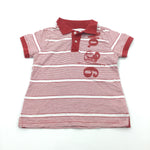 '93' Red & White Striped Polo Shirt - Boys 5-6 Years