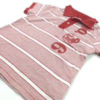 '93' Red & White Striped Polo Shirt - Boys 5-6 Years