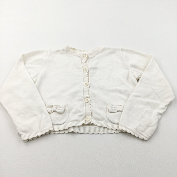 Bow Pockets Cream Lightweight Knitted Cardigan - Girls 5-6 Years