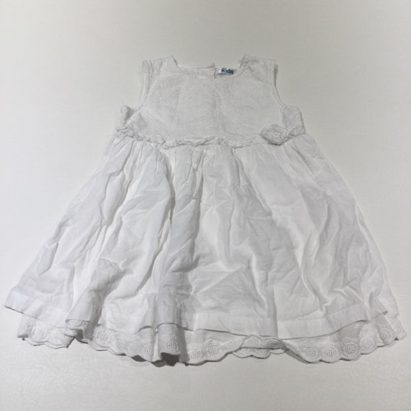 Swirl Pattern Textured White Cotton Sun Dress - Girls 18-24 Months