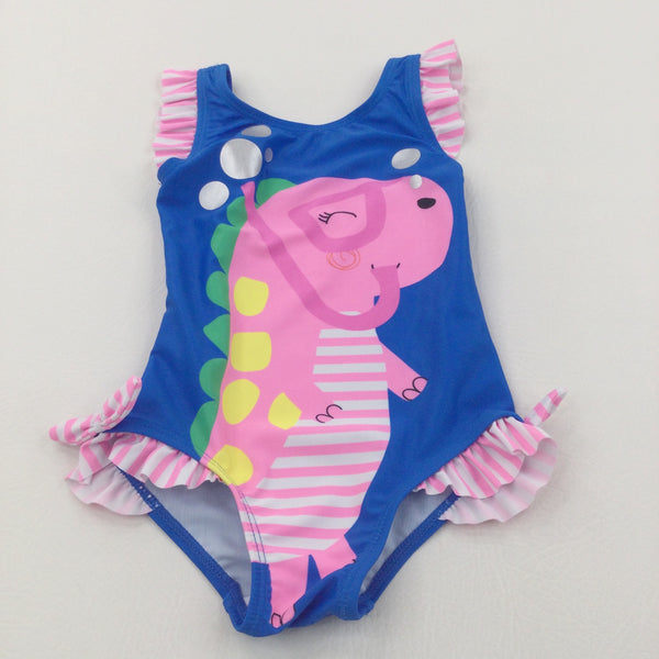 Snorkelling Dinosaur Pink & Blue Swimming Costume - Girls 18-24 Months