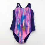 Colourful Pink, Blue & Navy Swimming Costume - Girls 10-11 Years