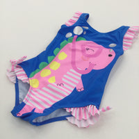 Snorkelling Dinosaur Pink & Blue Swimming Costume - Girls 18-24 Months