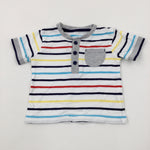 Grey Pocket Colourful Striped T-Shirt - Boys 0-3 Months