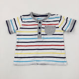 Grey Pocket Colourful Striped T-Shirt - Boys 0-3 Months