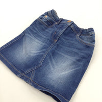 Dark Blue Denim Skirt with Adjustable Waistband - Girls 5-6 Years