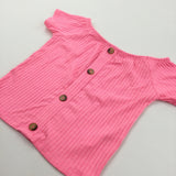 Neon Pink Ribbed Cropped T-Shirt - Girls 10-11 Years