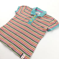 Colourful Striped Organic Cotton Polo Shirt - Girls 5-6 Years