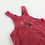Heart & Flowers Embroidered Pink Corduroy Dress with Hearts On Back - Girls 12-18 Months