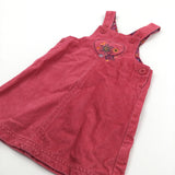 Heart & Flowers Embroidered Pink Corduroy Dress with Hearts On Back - Girls 12-18 Months