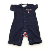 'Mummy's Little Star' Embroidered Navy, White & Red Jersey Romper - Boys 6-9 Months