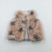 Stars Grey & Pink Faux Fur Gilet - Girls 12-18 Months