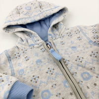 Teddy Faces Blue & White Hooded Romper - Boys 0-3 Months