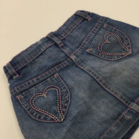 Mid Blue Denim Skirt with Embroidered Hearts On Back - Girls 12-18 Months