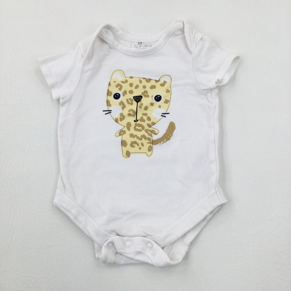 Cheetah White Short Sleeve Bodysuit - Boys 0-3 Months