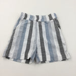 Blue, White & Grey Striped Lightweight Cotton Shorts - Girls 11-12 Years