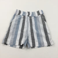 Blue, White & Grey Striped Lightweight Cotton Shorts - Girls 11-12 Years