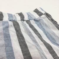 Blue, White & Grey Striped Lightweight Cotton Shorts - Girls 11-12 Years