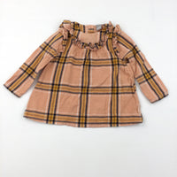 Peach, Yellow & Black Check Dress - Girls 12-18 Months